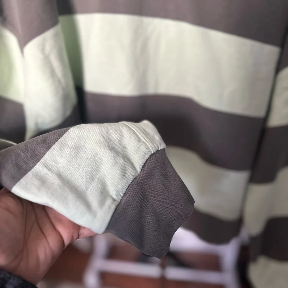 Lululemon Perfectly Oversized Cropped Crew Pack Stripe Grey Sage Kohlrabi Green - Picture 6 of 8